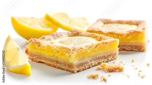 Lemon bars with a tangy citrus filling isolated on white background, dessert collection
