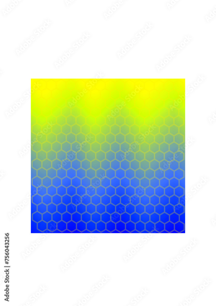 Background as a banner of blue and yellow halftones overlaid with a pale yellow honeycomb pattern, modern abstract design