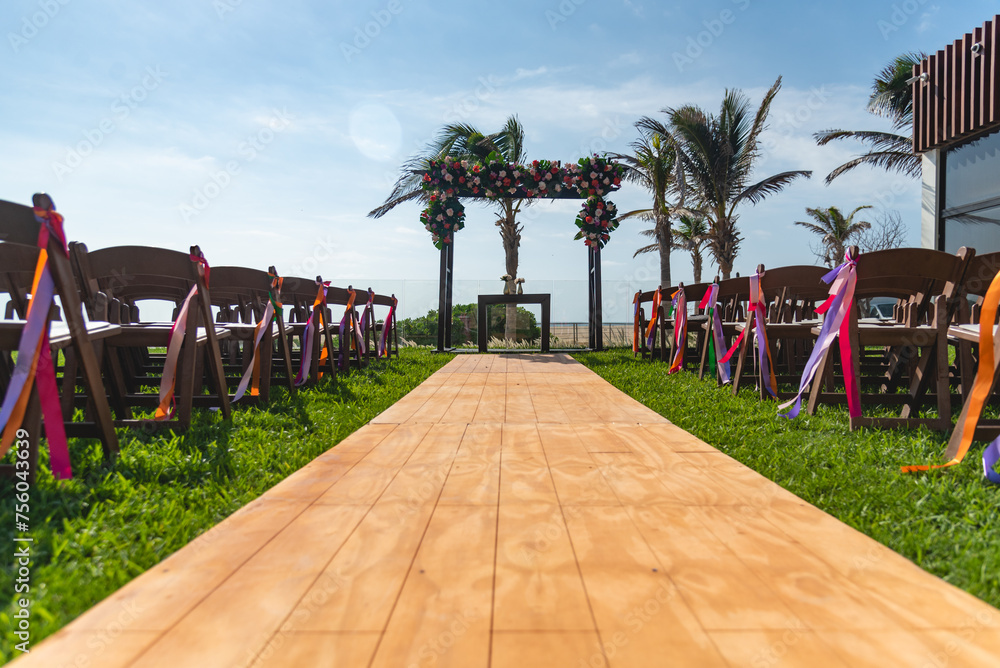 Fototapeta premium Beautiful ceremony wedding set up, beach ceremony