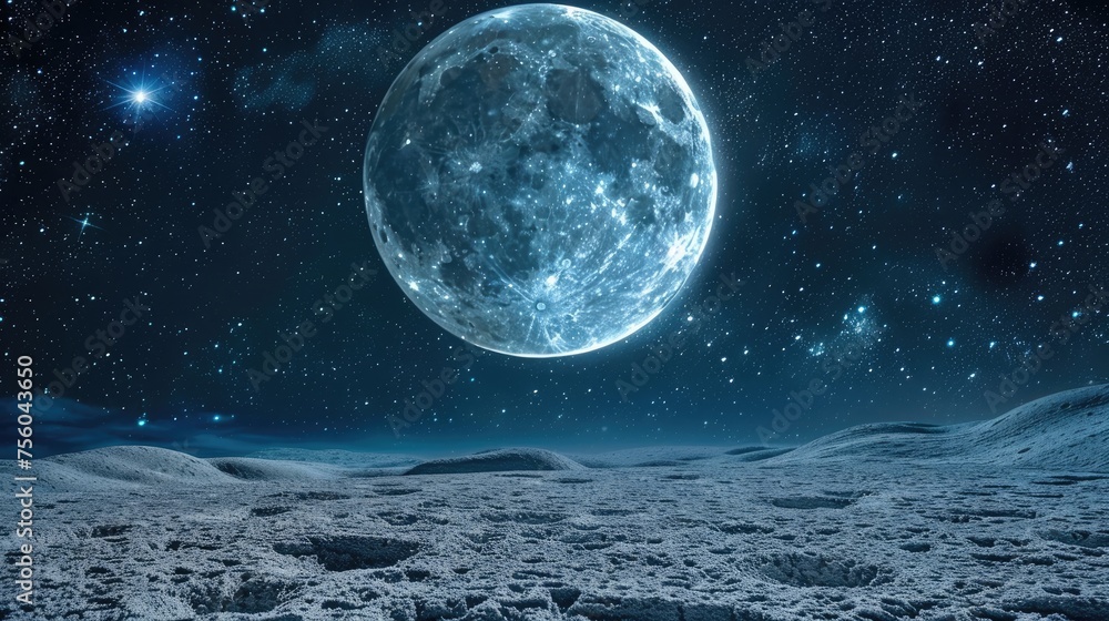Moon surface in bright. dark sky seen from space the night sky Moon surface in bright. dark sky seen from space the night sky
