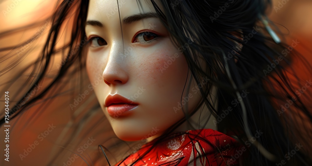 beautiful young asian woman portrait in national red kimono dress beautiful young asian woman portrait in national red kimono dress