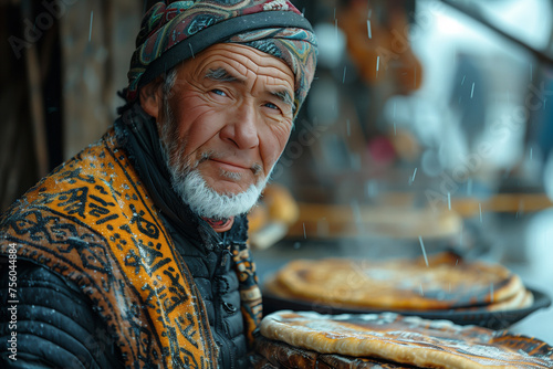 Wallpaper Mural An elderly man standing in front of a pan of food, preparing to serve a meal Torontodigital.ca