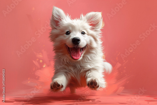 A small white dog excitedly jumps up into the air © alenagurenchuk