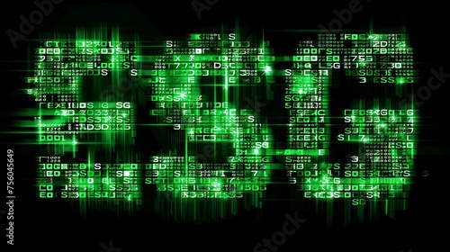 digital forest with green matrix binary code forms the letters ESG , symbolizing the concept of Environmental, Social, and Governance.