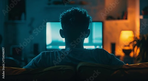 Young Boy Watching Television in the Dark photo