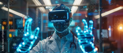 Futuristic Doctor Using Virtual Reality for Medicine, To showcase the integration of virtual reality technology in the medical field of the future #756046277