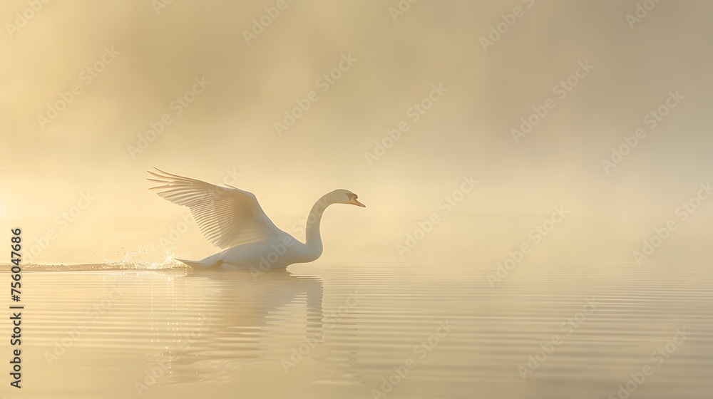 Mute swan Cygnus olor gliding across a mist covered lake at dawn
Mute swan Cygnus olor gliding across a mist covered lake at dawn
