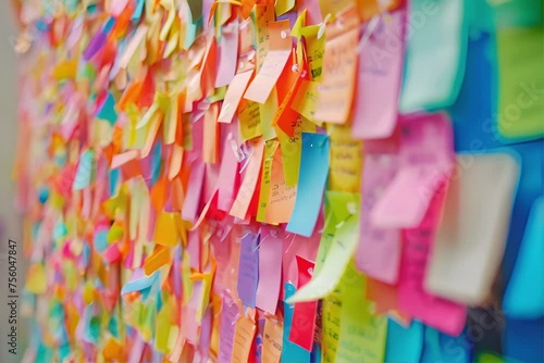 Colorful Sticky Notes Wall Display photo