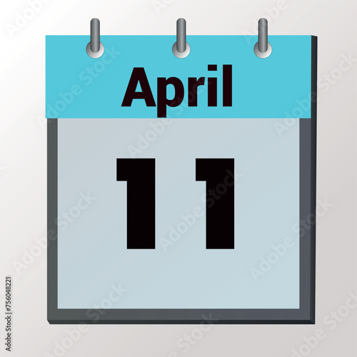 vector calendar page with date April 11, light colors