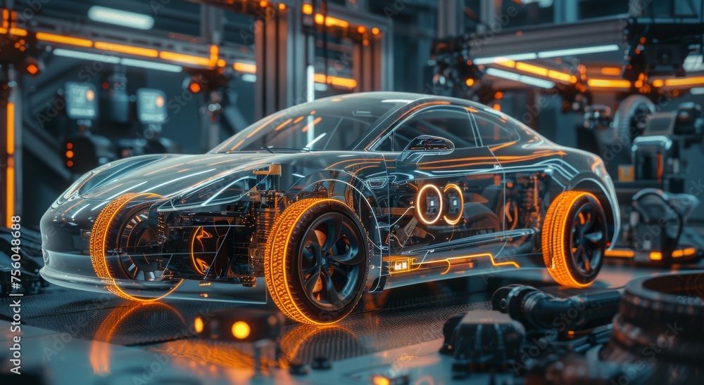KS A futuristic electric car frame with visible vehicles KS A futuristic electric car frame with visible vehicles