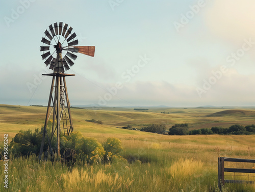 The rustic charm of a weather-beaten windmill standing amidst rolling fields, evoking a sense of nostalgia for simpler times gone by