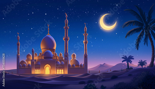 islamic background with mosque , eid moubarak , ramadan moubarak , eid fitr , eid adha