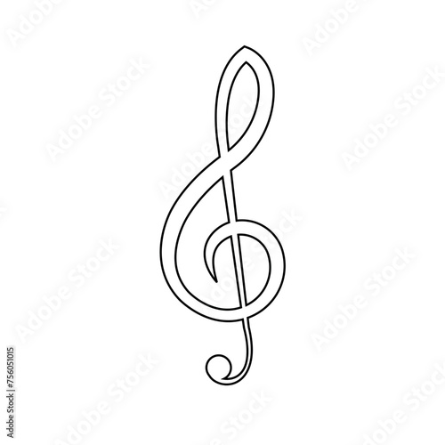 Vector flat outline music treble clef isolated on white background