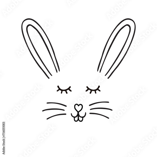 Vector hand drawn doodle sketch bunny face isolated on white background