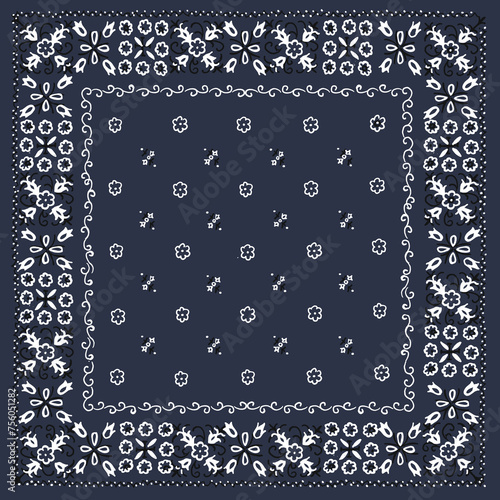 Vintage Navy Blue Bandana Square Print