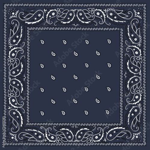 Vintage Navy Blue Bandana Square Print