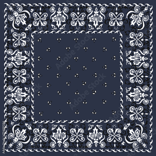 Vintage Navy Blue Bandana Square Print