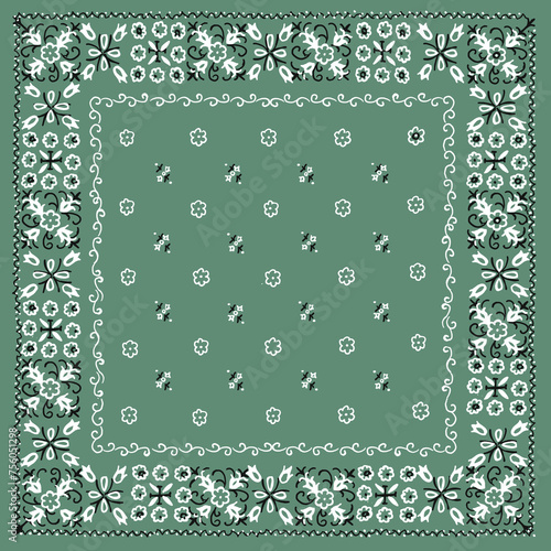 Vintage Jade Green Bandana Square Print