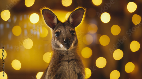Wallaby isolada e ao fundo luzes amarelas - Papel de parede © Vitor