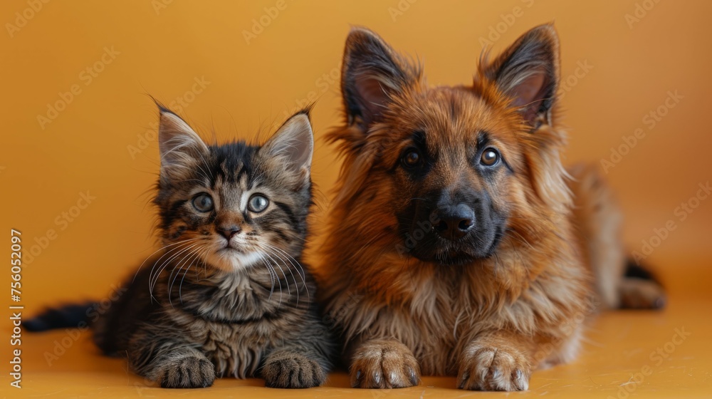 Dog and Cat Sitting Together