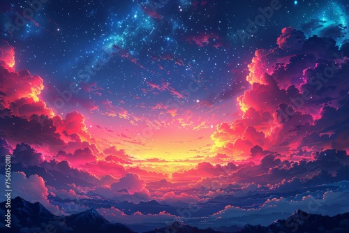 Colorful Sky With Clouds and Stars