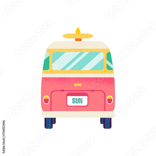 Surf Van Back View Isolated. Vector Illustration of Flat Car for Trip Object over White Background. (ID: 756052466)