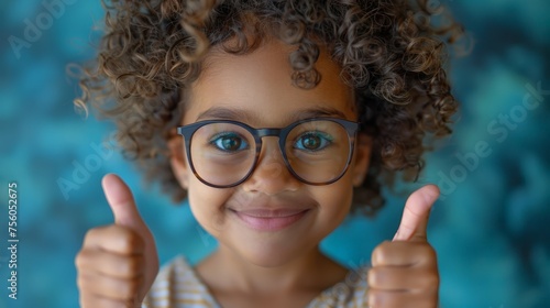 Joyful Child in Glasses Giving Thumbs Up