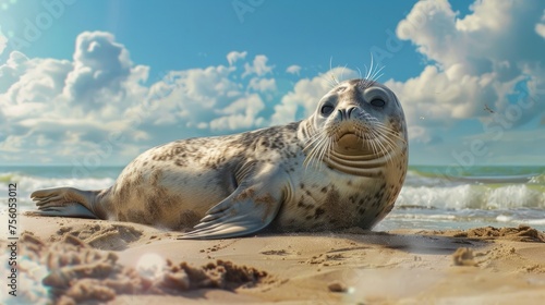 seal sunbathing on the beach generative ai