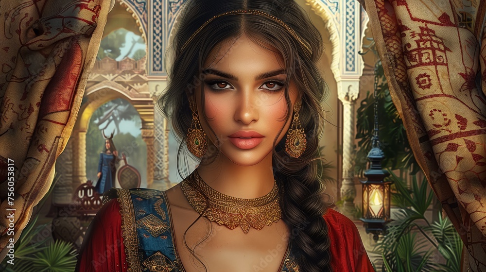 Elegant Persian Woman in Luxurious Gold Jewelry