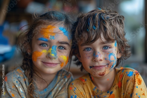 Two Children Covered in Paint