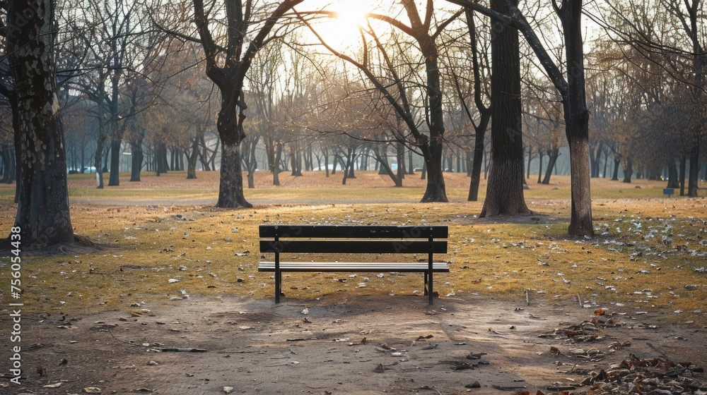 park with an empty bench in the middle generative ai