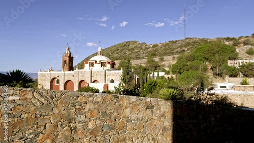 Detail of the main church in the village of San Pedro hill in San Luis Potosi at the sunrise - Magic town, Pueblo magico near of Real de Catorce. photo