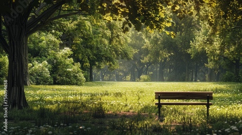 park with an empty bench in the middle generative ai