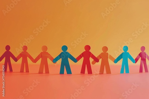 Community unity illustrated by paper figures holding hands Representing diversity and togetherness