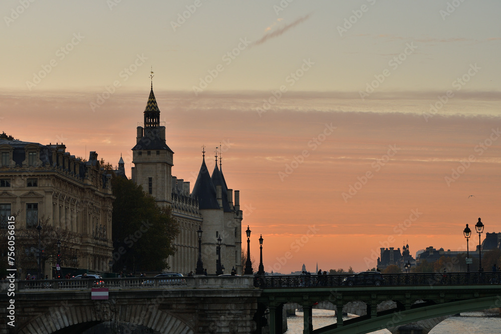 Paris, France. Conciergerie at twilight. November 13, 2022.