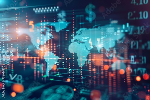 Global finance concept With icons representing worldwide investments Currencies And global markets Symbolizing interconnected economic activities