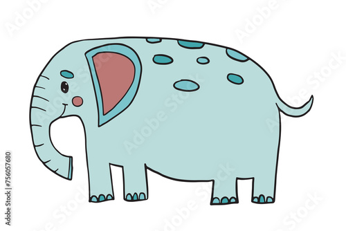 A delightful cartoon elephant with blue polka dots and a friendly smile, perfect for children's books, educational materials, and playful decor