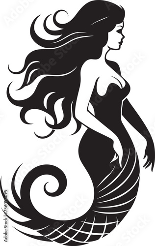 Tidal Temptress Vector Logo Featuring a Beautiful Mermaid Cerulean Crescendo Mermaid Vector Logo in Oceanic Splendor