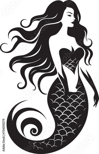 Cerulean Sonata Mermaid Vector Logo in Oceanic Splendor Nautical Nereid Vector Logo with Mermaid Majesty