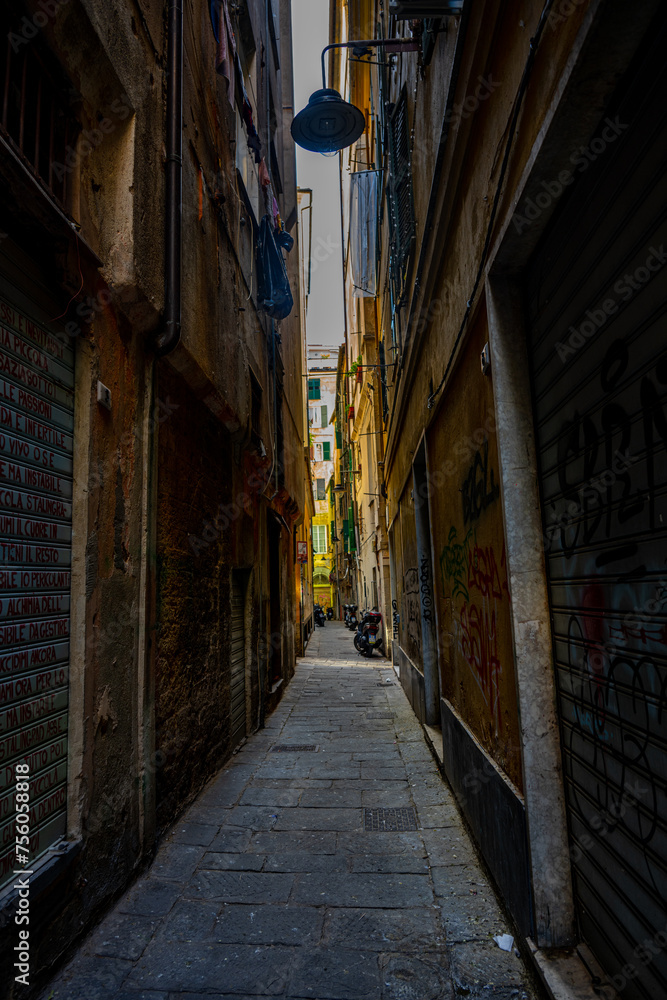 Narrow Alleyway and Street Lamp in Genoa, Italy Narrow Alleyway and Street Lamp in Genoa, Italy