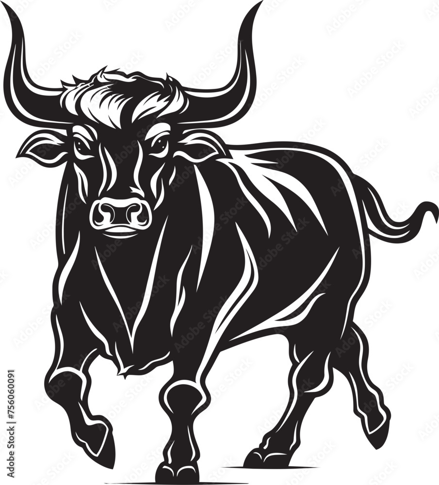 Naklejka premium Cartoon Charge Bull Icon Design Whimsical Wanderer Full bodied Bull Emblem
