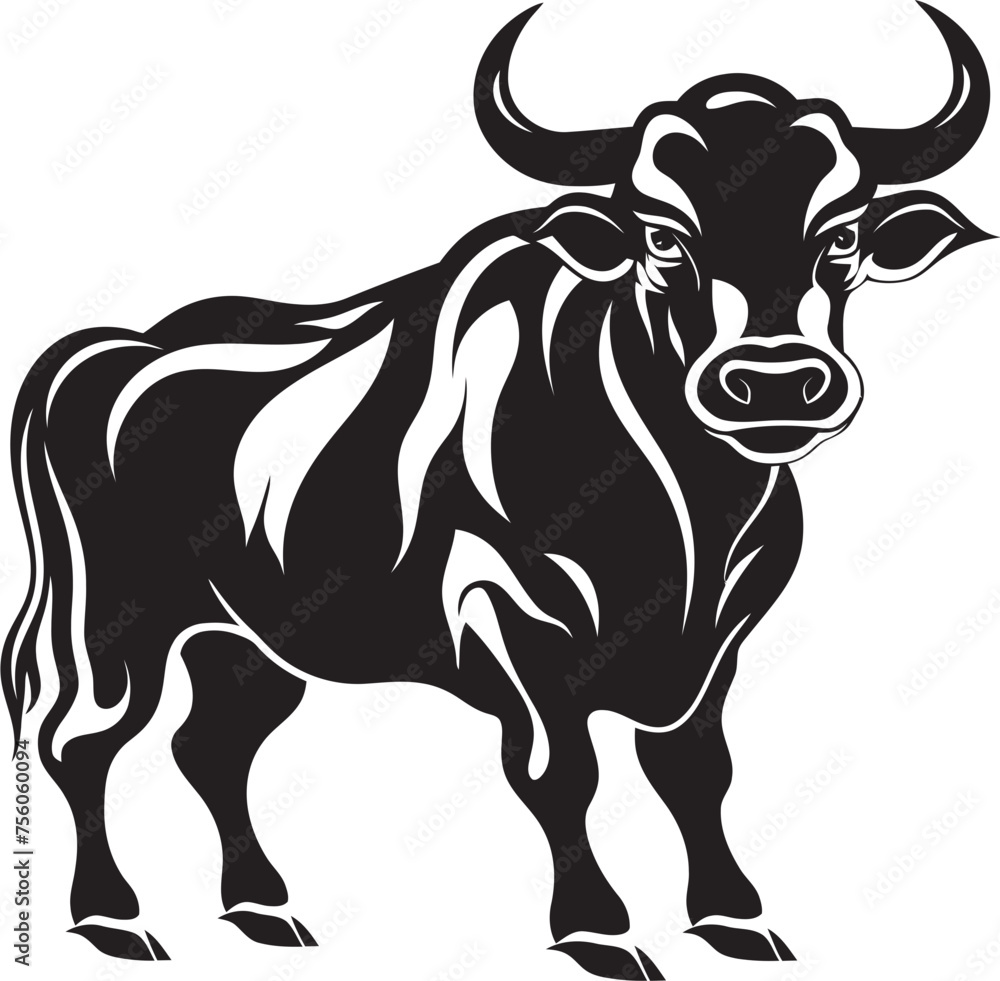 Dynamic Doodle Cartoon Bull Logo Bullish Buddy Full Body Vector Symbol