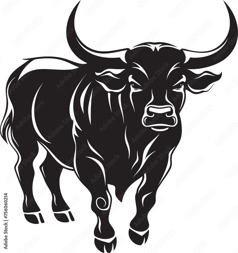 Brawny Beast Cartoon Bull Logo Illustration Bold Bull Charge Full Body Vector Design