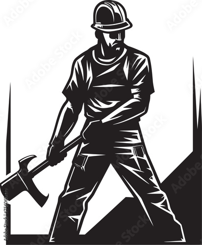 Hammer Heroics Vector Logo of a Construction Worker Hard Hat Hammerer Iconic Construction Worker Design