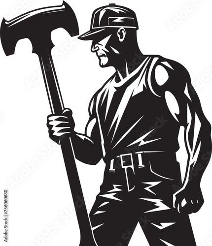 Hard Hat Hammerer Vector Logo of a Hammer Wielding Worker Craftsmans Clout Iconic Construction Worker Design photo
