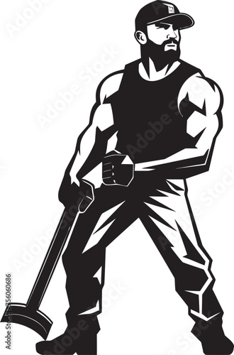 Hard Hat Hammerer Hammer Wielding Worker Logo Tool Time Titan Construction Worker with Hammer Icon photo