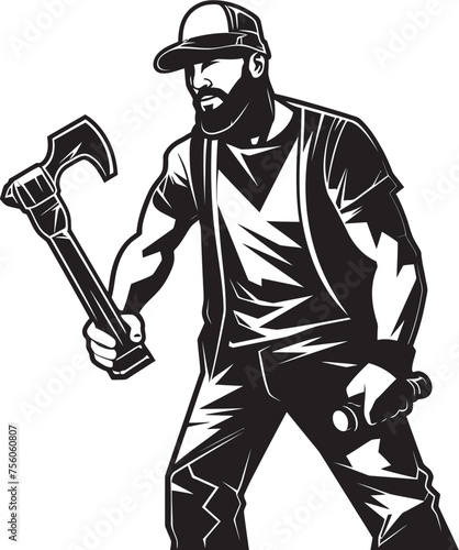 Blueprint Bash Construction Worker Vector Icon Constructive Craftsman Hammer Wielding Worker Logo