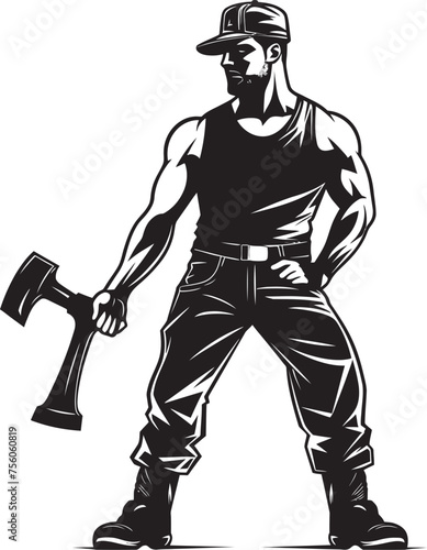Hard Hat Hammerer Worker with Hammer Symbol Blueprint Bash Construction Worker Vector Icon