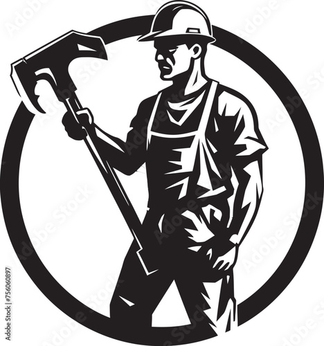 Constructive Craftsman Hammer Wielding Icon Toolbox Trailblazer Construction Worker Emblem