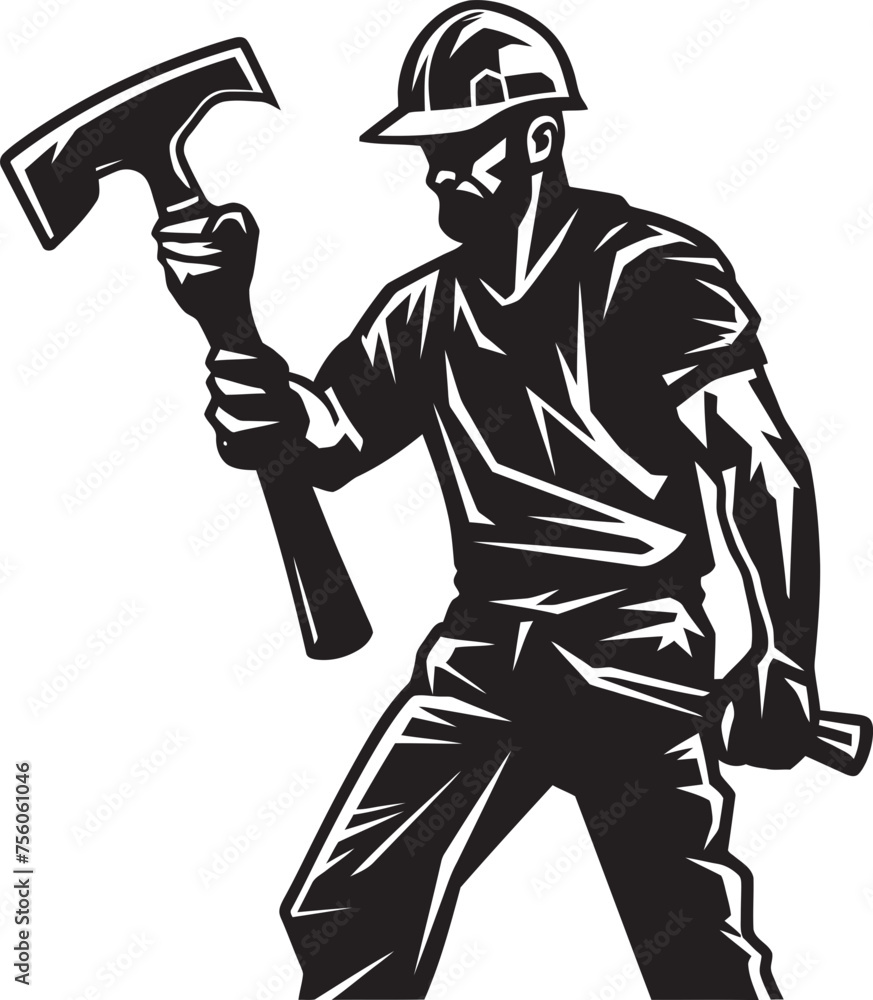 Blueprint Bash Vector Logo Design Constructive Conquest Hammer Wielding Icon Blueprint Bash Vector Logo Design Constructive Conquest Hammer Wielding Icon